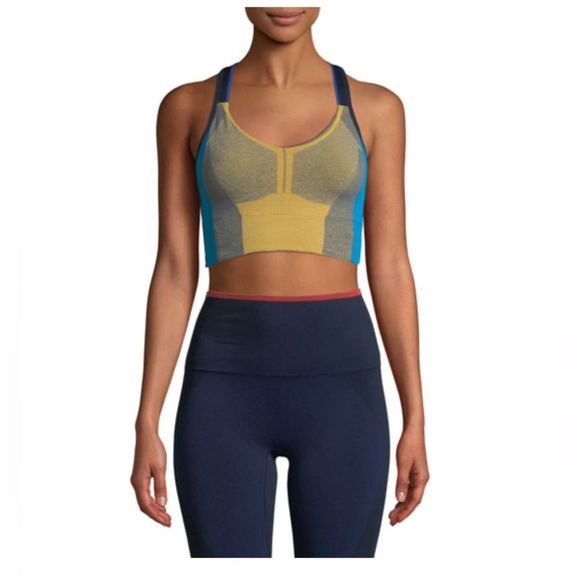 LNDR Trigger Mustard Sports Bra Color Block Blue Razorback Size Medium/Large - Picture 11 of 11